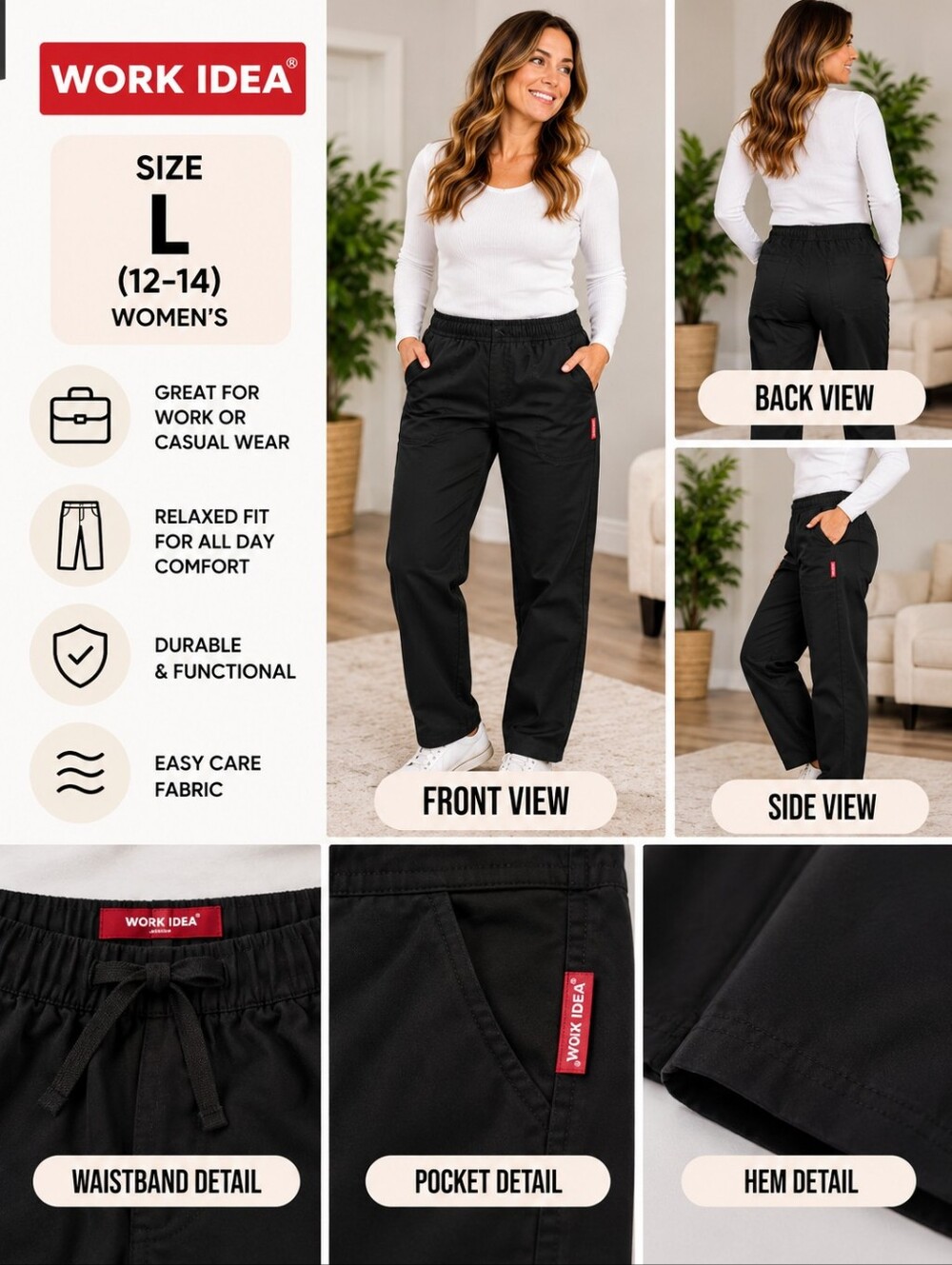 New work idea women's size large black pants #22